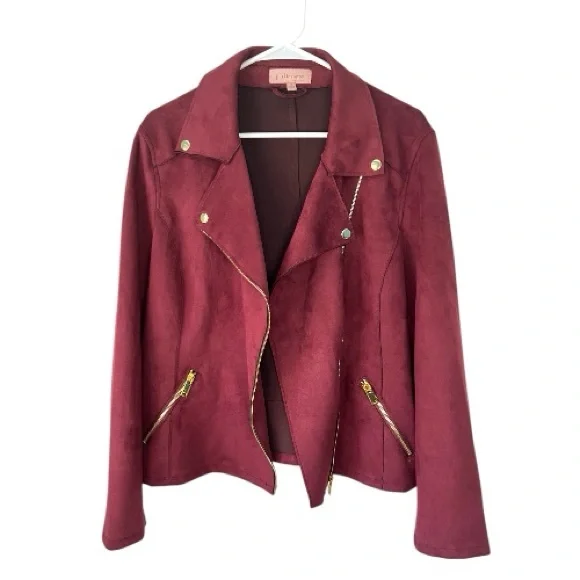 Philosophy Burgundy Faux Leather Suede Moto Jacket Size XL - Picture 2 of 5